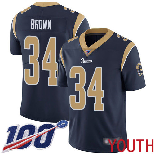Los Angeles Rams Limited Navy Blue Youth Malcolm Brown Home Jersey NFL Football #34 100th Season Vapor Untouchable->women nfl jersey->Women Jersey